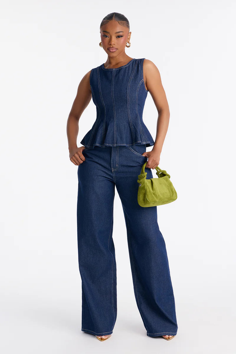 Dalia Denim Wide Leg Pant Set