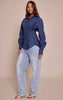 Navy Cotton Multi Button Cinched Shirt