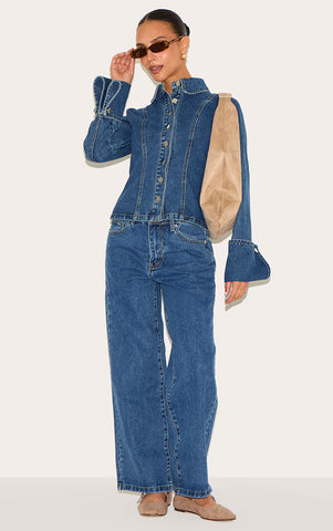 Petite Light Blue Long Sleeve Fitted Denim Shirt