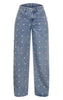 Petite Mid Blue Pearl Embellishment Jean