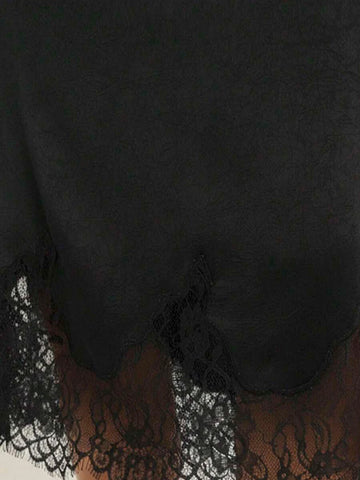 Elegant Black Asymmetrical Lace Hem Skirt With Fringe