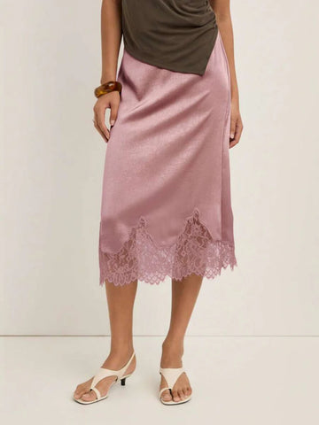 Elegant Black Asymmetrical Lace Hem Skirt With Fringe