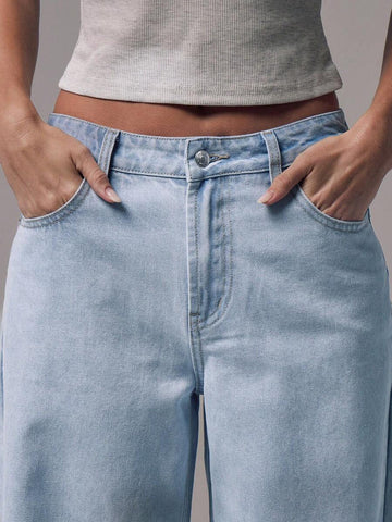 Mid Rise Wide Leg Denim Jeans