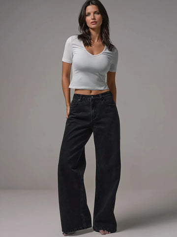 Mid Rise Wide Leg Denim Jeans