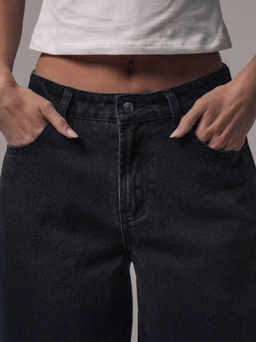 Mid Rise Wide Leg Denim Jeans