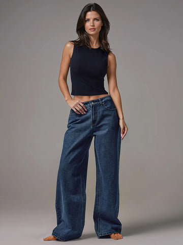Mid Rise Wide Leg Denim Jeans