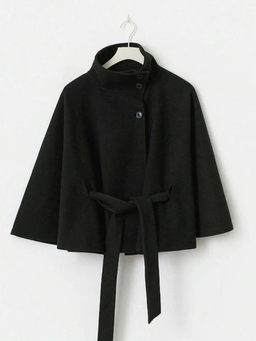 Hooded Belted Wool Cape Coat