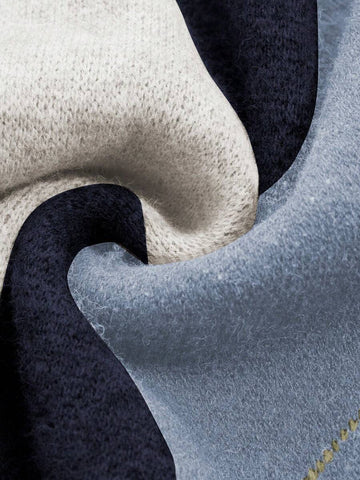 Diamond Grid Colorblock Knit Pullover