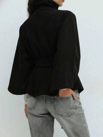 Hooded Belted Wool Cape Coat