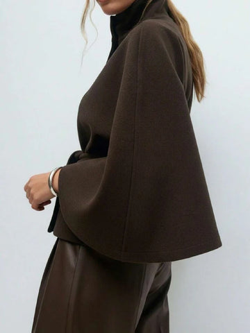 Hooded Belted Wool Cape Coat