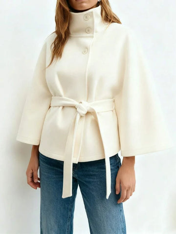Hooded Belted Wool Cape Coat