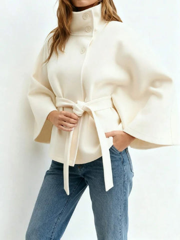 Hooded Belted Wool Cape Coat