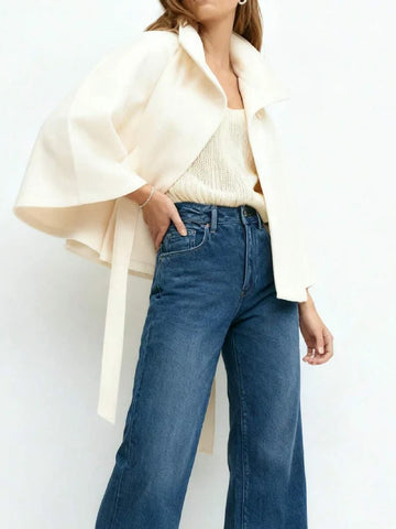 Hooded Belted Wool Cape Coat