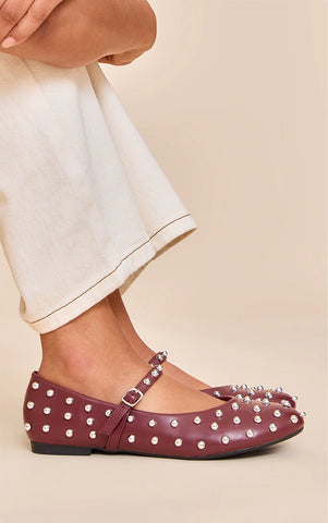 Black Leather Ballet Pump With Stud Detail