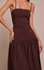 Chocolate Stretch Woven Strappy Ruched Maxi Dress