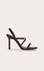Black Buckle Asymmetric Strap Round Toe Heeled Sandals