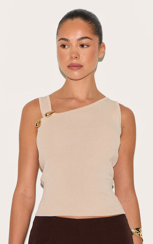 Asymmetric Fine Knit Neckline Top