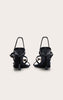 Black Buckle Asymmetric Strap Round Toe Heeled Sandals