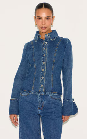 Petite Light Blue Long Sleeve Fitted Denim Shirt