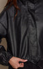 Black PU Bubble Hem Funnel Neck Jacket