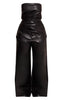 Faux Leather Ruched Bandeau Wide Leg Jumpsuit