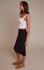 Black Basic Soft Cotton Midi Skirt