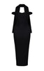 Premium Black Woven Bardot Scarf Neck Midaxi Dress