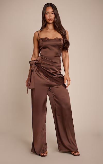 Satin Scarf Wide Leg Trousers