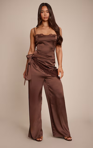 Satin Scarf Wide Leg Trousers