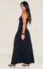 Chocolate Stretch Woven Strappy Ruched Maxi Dress