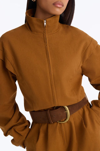 Rhea Twill Long Sleeve Belted Romper