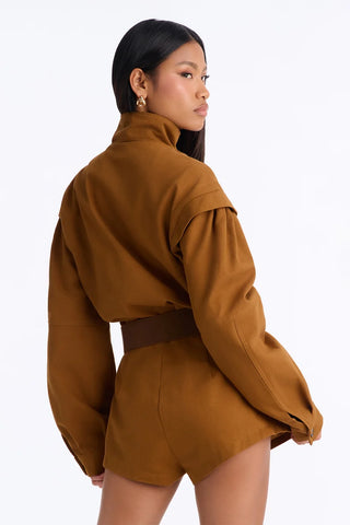 Rhea Twill Long Sleeve Belted Romper