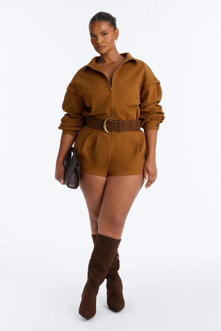 Rhea Twill Long Sleeve Belted Romper
