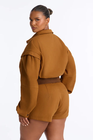 Rhea Twill Long Sleeve Belted Romper
