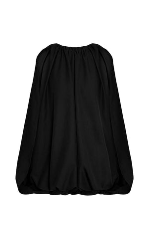 Premium Black Woven Cape Sleeve Puffball Mini Dress