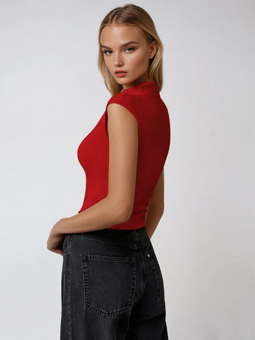 Scarlet Sleek High-Neck Top