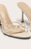 Ivory Satin Round Toe Bow Detail Mid Stiletto Heeled Mules