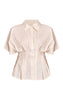 Pleated Cinched Waist Short Sleeve Shirt