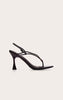 Black Crinkle PU Toe Thong Round Toe Heeled Sandals