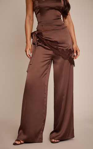 Satin Scarf Wide Leg Trousers