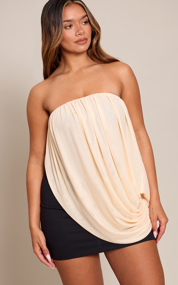 Shape Black Contrast Mesh Drape Overlay Mini Dress