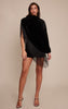 Black Velvet Cape Tassel Hem Mini Dress