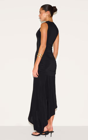 Double Layer Asymmetrical Ruched Midaxi Dress