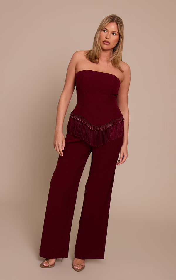 Shape Burgundy High Waisted Tailored Trousers