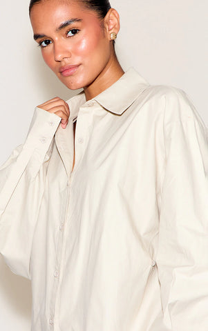 Navy Cotton Multi Button Cinched Shirt