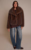 Brown Faux Fur Short Shawl Collar Coat