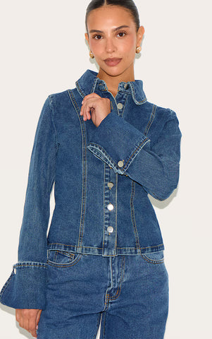 Petite Light Blue Long Sleeve Fitted Denim Shirt