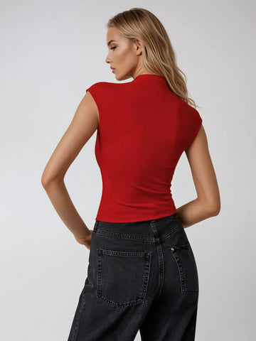 Scarlet Sleek High-Neck Top