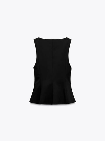 Slim-fit Square Collar Sleeveless Peplum Top