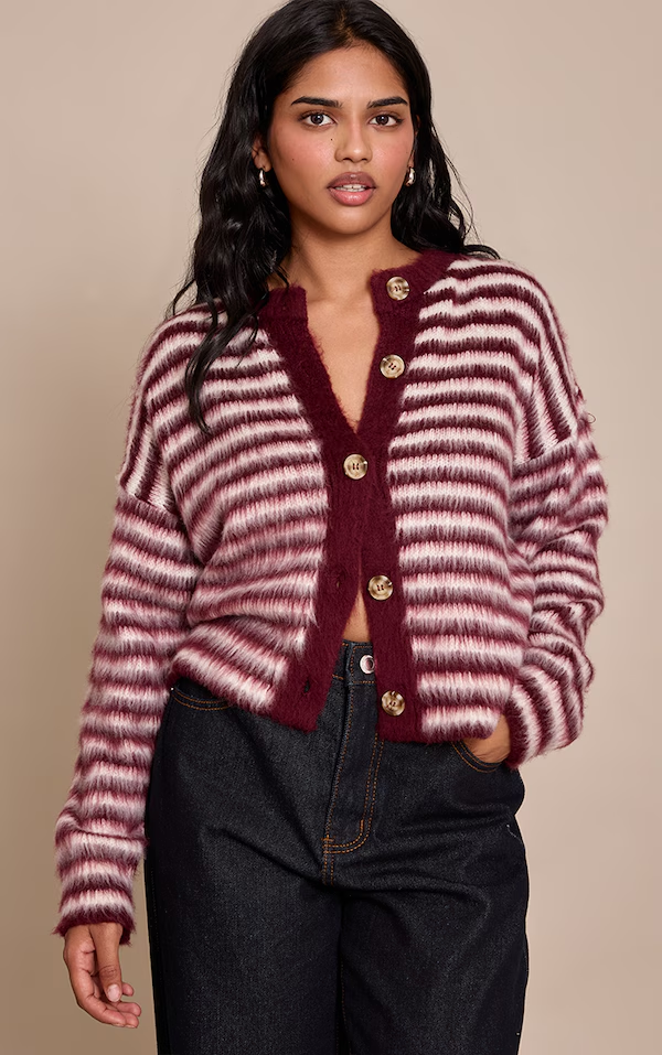 Petite Stripe Brushed Knit Cardigan